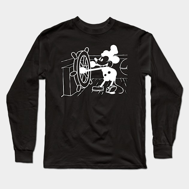 Mickey at the Helm - Steamboat Willie Tribute Long Sleeve T-Shirt by Helgar